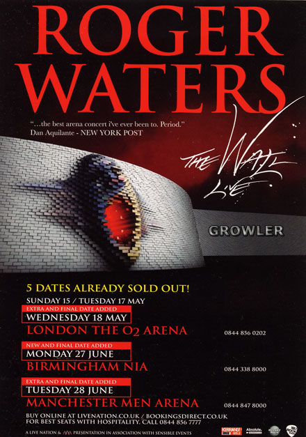 ROGER WATERS- 2011 CONCERT - TOUR FLYER